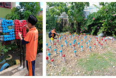 Manfaatkan Sampah Botol Plastik, Siswa SMP Bina Mulya Tanjung Enim Bikin Tulisan Sekolah