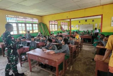 Prajurit TNI Yonif 141/AYJP Satgas Pamtas RI-PNG Beri Materi Bela Negara Kepada Pelajar Sekitar Pamtas RI-PNG