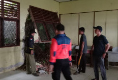 Gotong Royong Bersihkan Tanah Longsor Menimpa Ruang Kelas MIN 8 Pajar Bulan